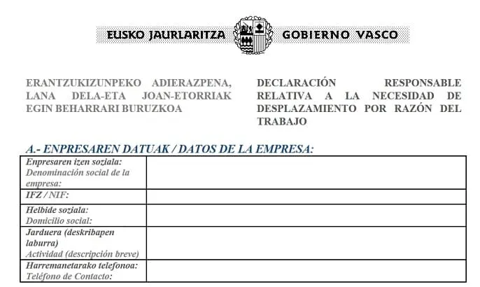 Justificante de Movilidad del Gobiernos Vasco